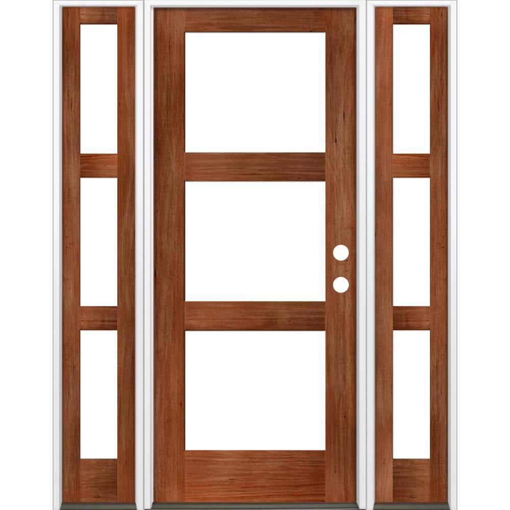60 in. x 96 in. Modern Hemlock Left-Hand/Inswing 3-Lite Clear Glass Red Chestnut Stain Wood Prehung Front Door with DSL price history on PriceWatchPro