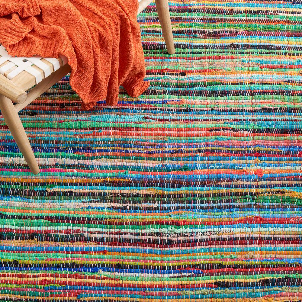 Handwoven Green Multi 6' x 9' Flat-Weave Wool-Cotton Blend Area Rug