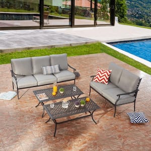 4-Piece Metal Patio Conversation Set with Gray Cushions