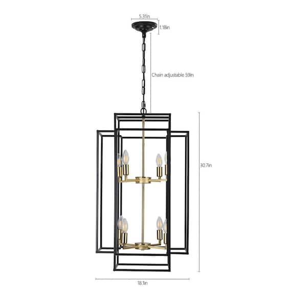 8-Lights Black and Gold Lantern Tiered Pendant Light Fixtures, Industrial Farmhouse Hanging Chandelier (No Bulbs)