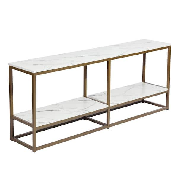 Homy Casa Adria 59.8 in. White Faux Marble TV Stand with Gold Metal ...