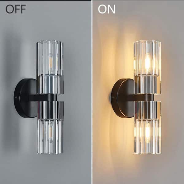 Modern Black Wall Sconces 2 light Set of Two Bedroom Crystal Wall Living Room Sconces with K9 Crystal Lampshade