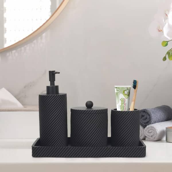 4 Piece Minimalist Bathroom Accessories Set, Black/Grey/White, Resin, Soap  Dish, Dispenser, Toothbrush Holder and Cup – GoJeek