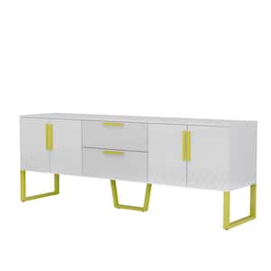 67 in. W x 15.7 in. D x 25.2 in. H White TV Stand Linen Cabinet with Drawers, Doors and Metal Legs