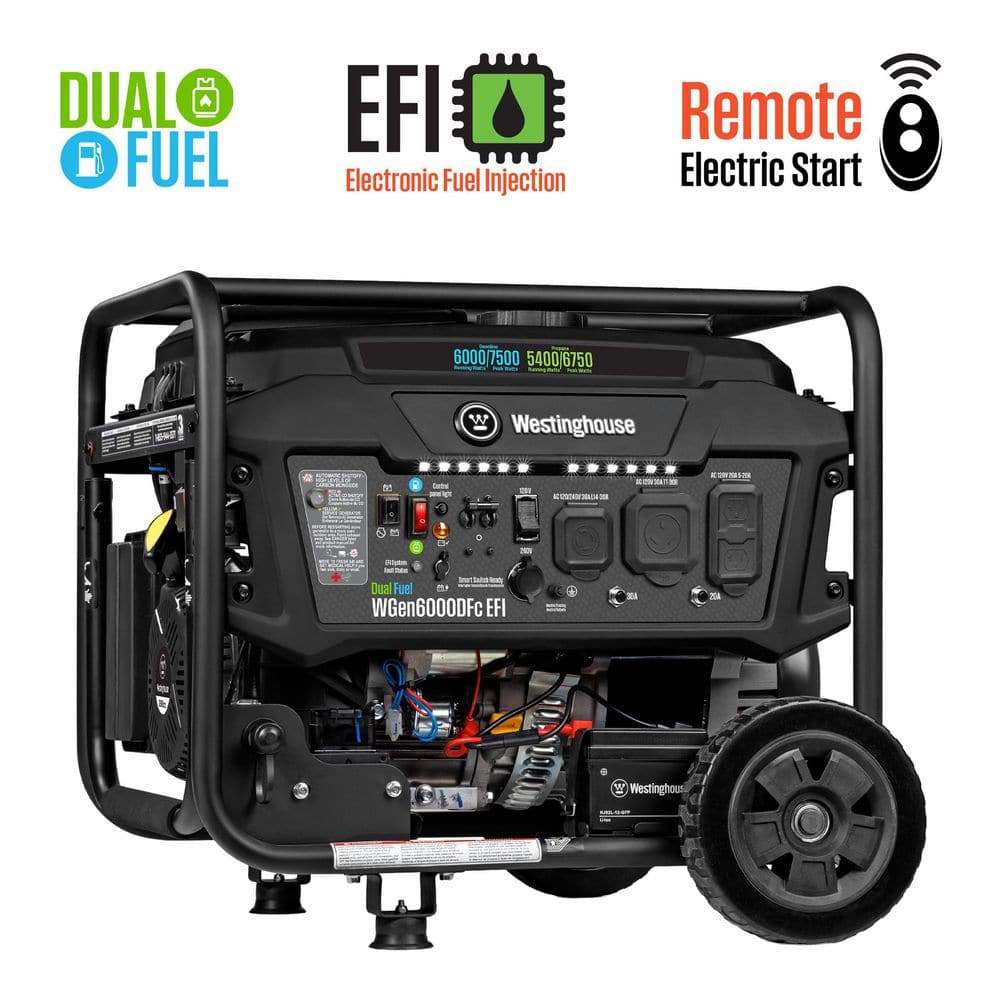 Westinghouse 7,500/6,000-Watt Remote Electric Start Dual Fuel Gas and ...