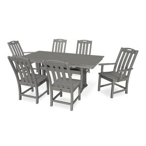 Yacht Club Stepping Stone 7-Piece Farmhouse Trestle Plastic Rectangle Outdoor Dining Set
