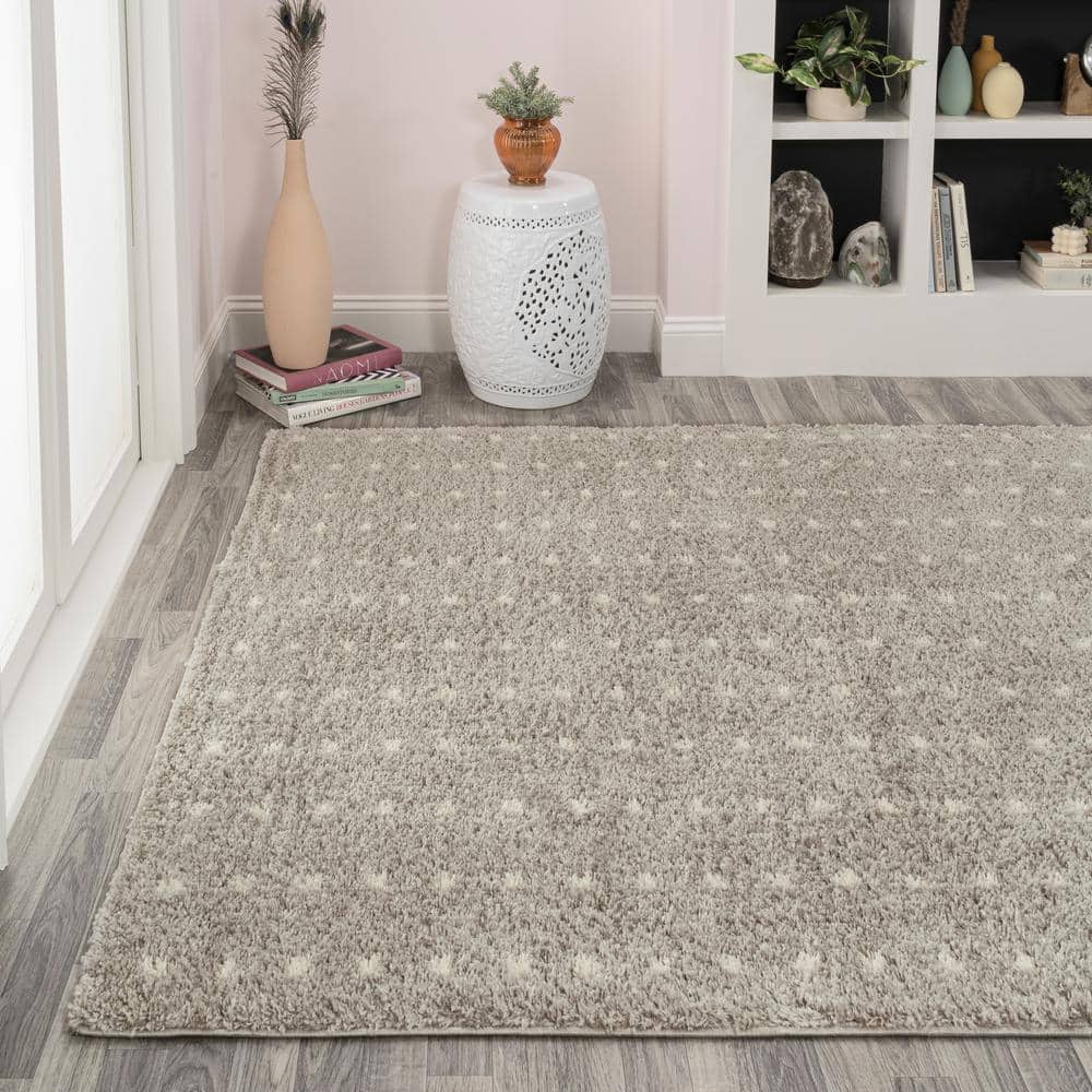Ivory and Gray Geometric Dot Shag Area Rug