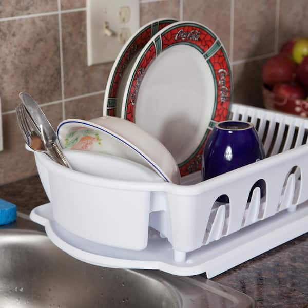  STERILITE 2-Piece Large Sink Set Dish Rack Drainer, White (18 L  x 13 3/4 W x 5 1/2 H), 3/4 L x 3/4 W x: Home & Kitchen