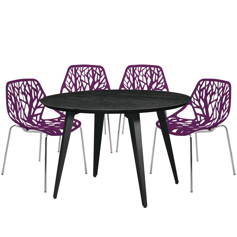 Leisuremod Ravenna 5Piece Dining Set with 4Stackable Plastic Chairs