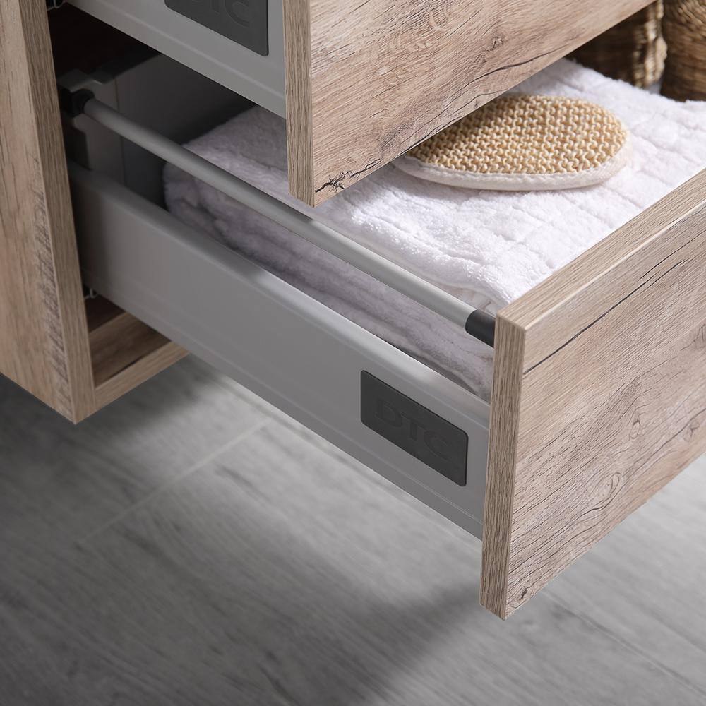 Transitional Wall-Mounted 59'' Solid Wood Off-White Vanity with Acrylic Top