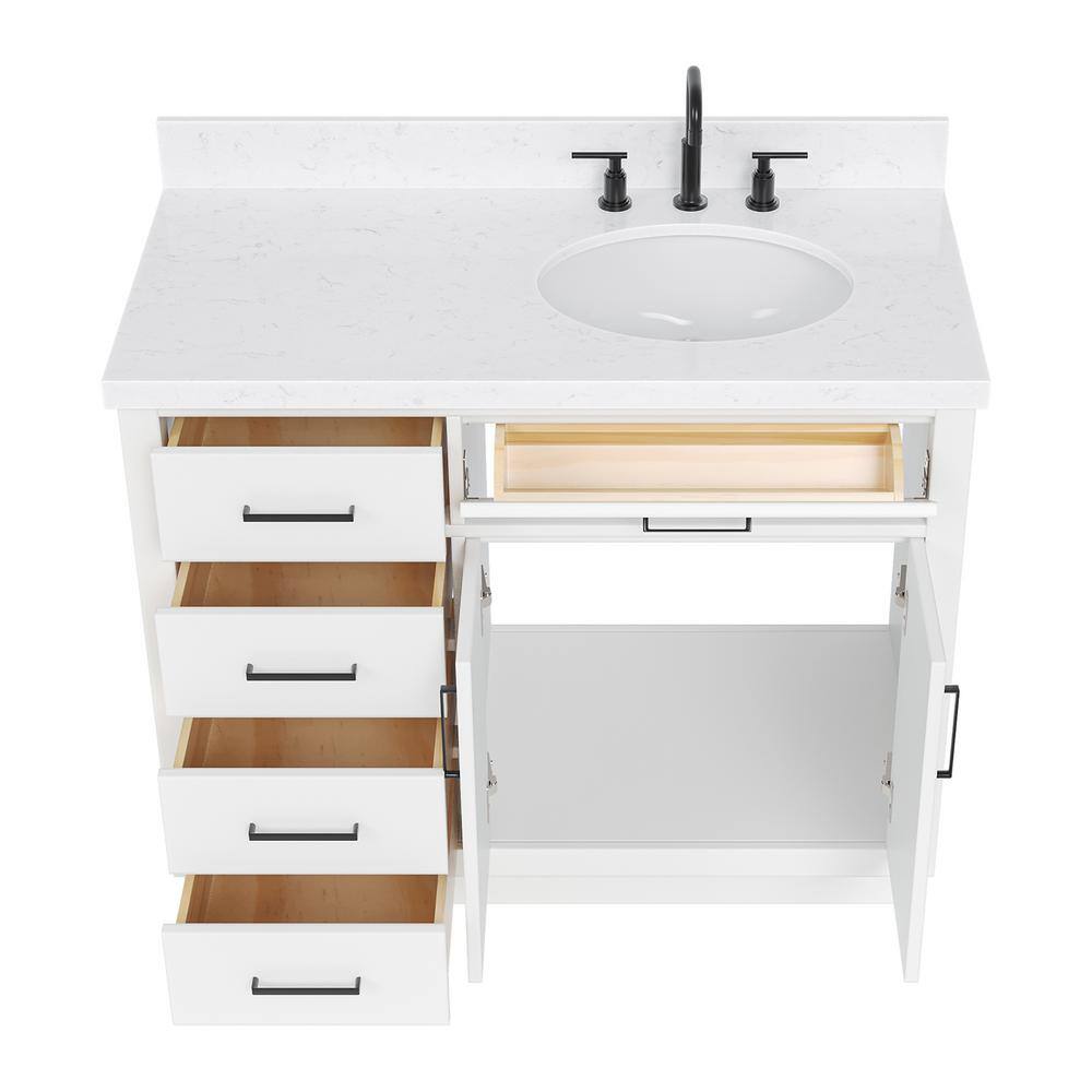 Hepburn 42" White Hardwood Freestanding Single Vanity with Quartz Top