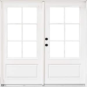 72 in. x 80 in. Fiberglass Smooth White Right-Hand Inswing Hinged 3/4 Lite Patio Door with 6 Lite SDL