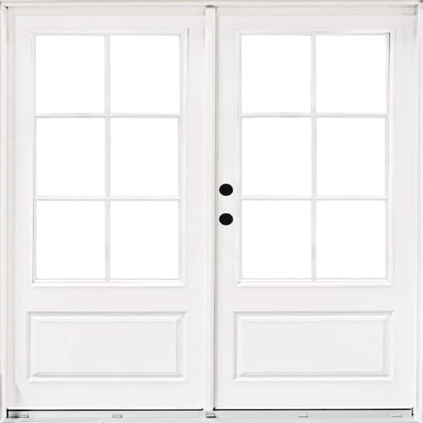MP Doors 72 in. x 80 in. Fiberglass Smooth White Right-Hand Inswing Hinged 3/4 Lite Patio Door with 6 Lite SDL