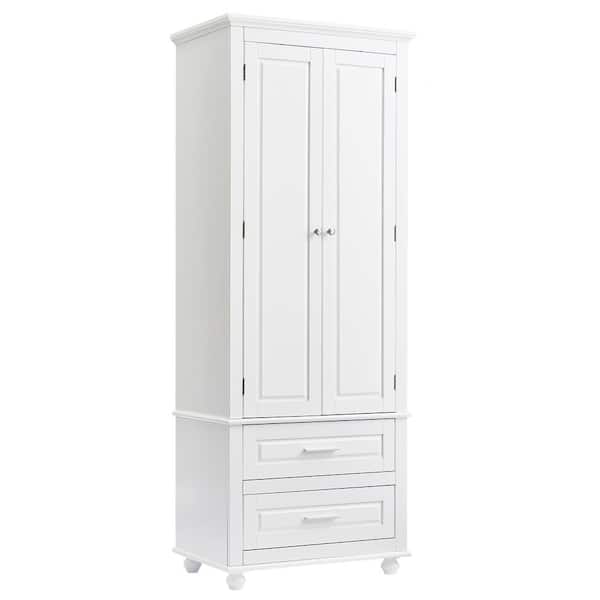 OLUMAT 24 in. W x 15.7 in. D x 62.5 in. H White Bathroom Linen Cabinet with 2 Drawers and Adjustable Shelf