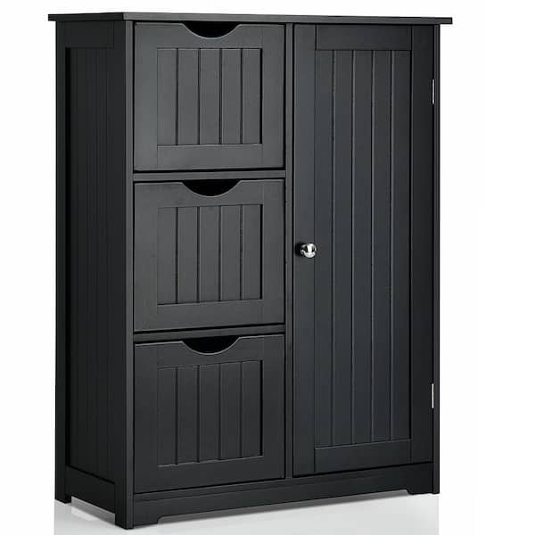 Costway Black Bathroom Floor Accent Cabinet with 3-Drawers and 1 ...