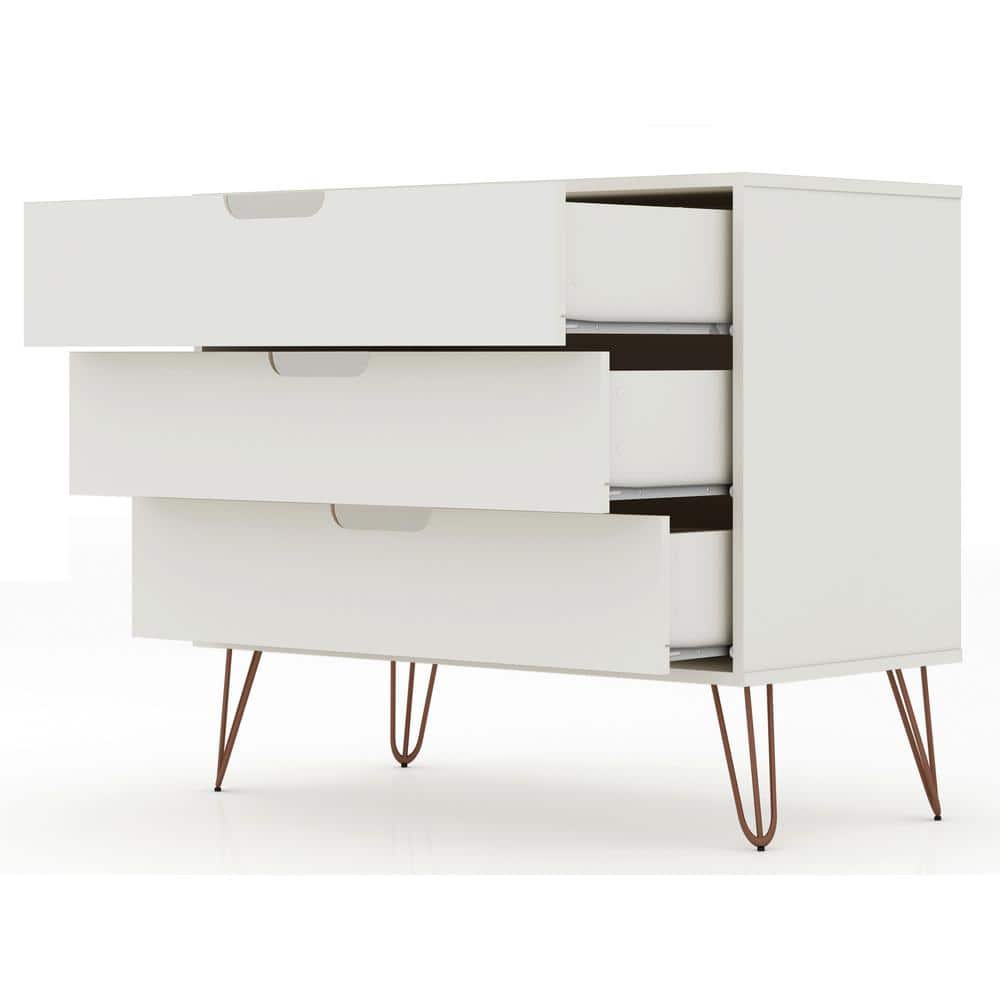 Set of 2 Off-White Mid-Century Modern 3-Drawer Dressers
