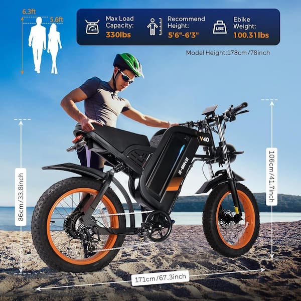 20 in. Black Fat Tire Electric Bike For Adults 7-Speed Dual Hydraulic Brake  Ebikes For All-Terrain AM1228D-273 - The Home Depot