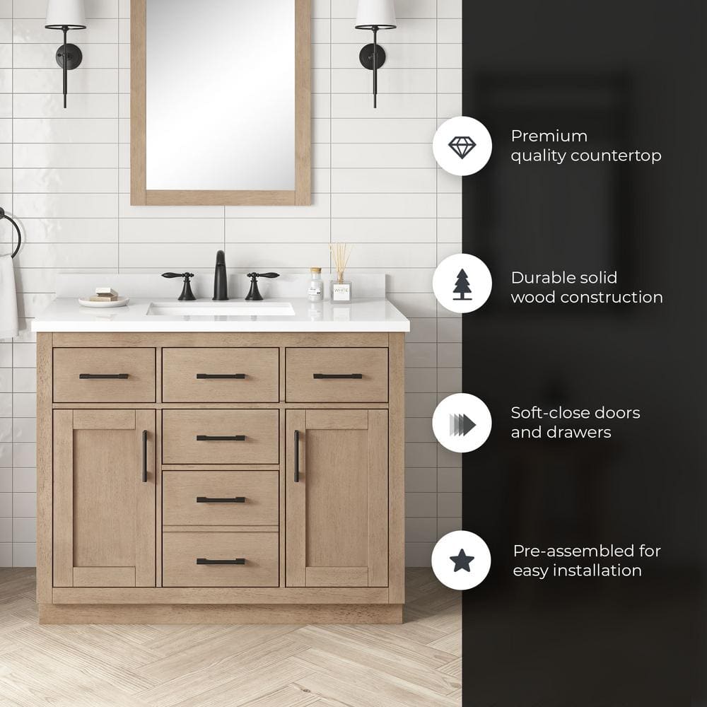 Bailey 42" Sahara Birch Freestanding Bathroom Vanity with Ceramic Sink