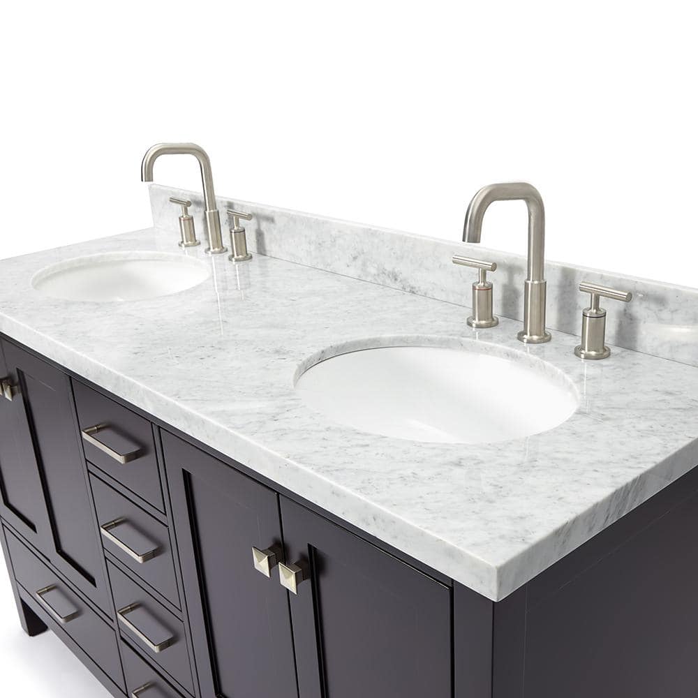 Espresso Double Basin Vanity with Marble Top and Nickel Hardware