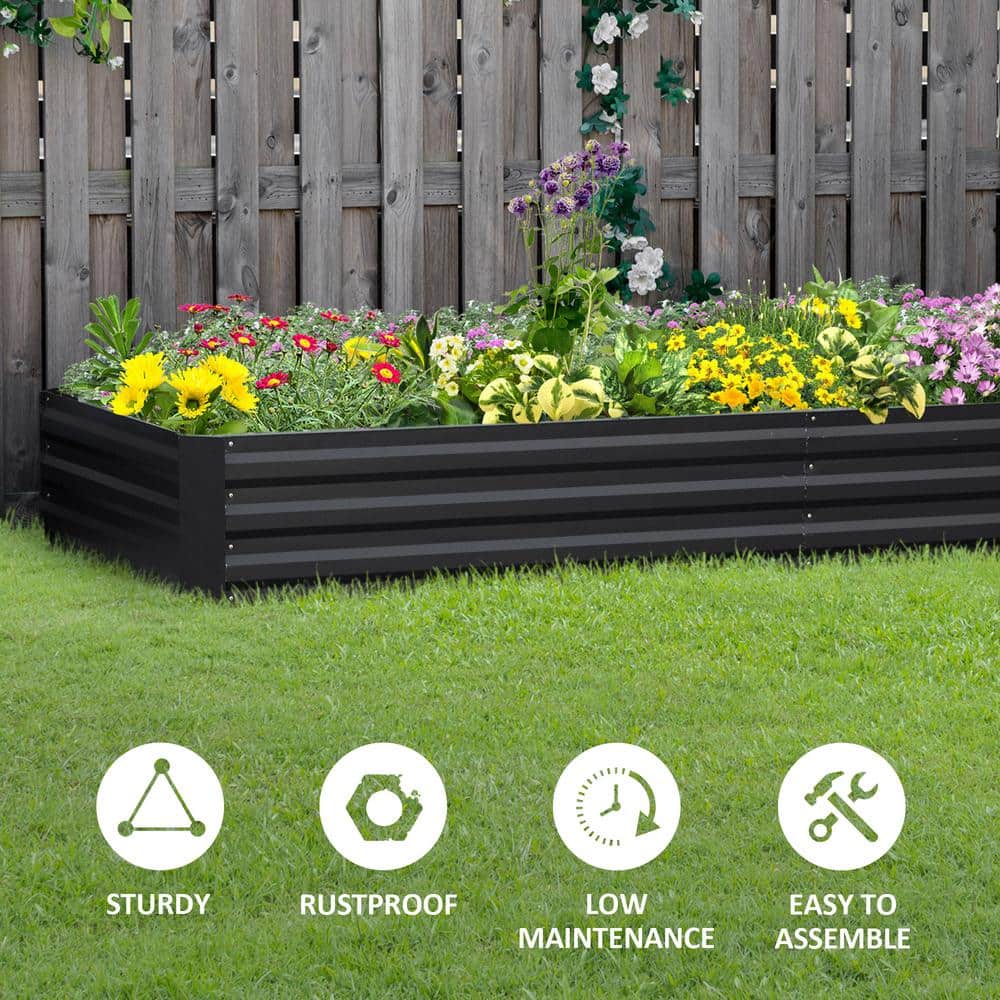 Outsunny Gray Galvanized Metal Raised Garden Bed for Outdoor Plants