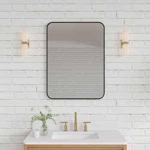 24 in. W x 32 in. H Small Rectangular Anodized Aluminum Framed Wall Bathroom Vanity Mirror in Matte Black