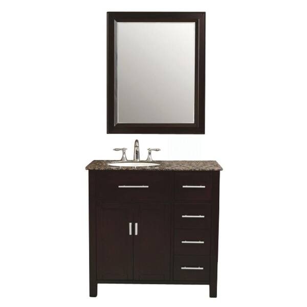 Virtu USA Palermo 36 in. Single Basin Vanity in Espresso with Granite Stone Vanity Top in Baltic Brown and Mirror-DISCONTINUED