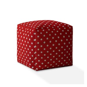Red Cotton Square Pouf 17 in. x 17 in. x 17 in. Ottoman