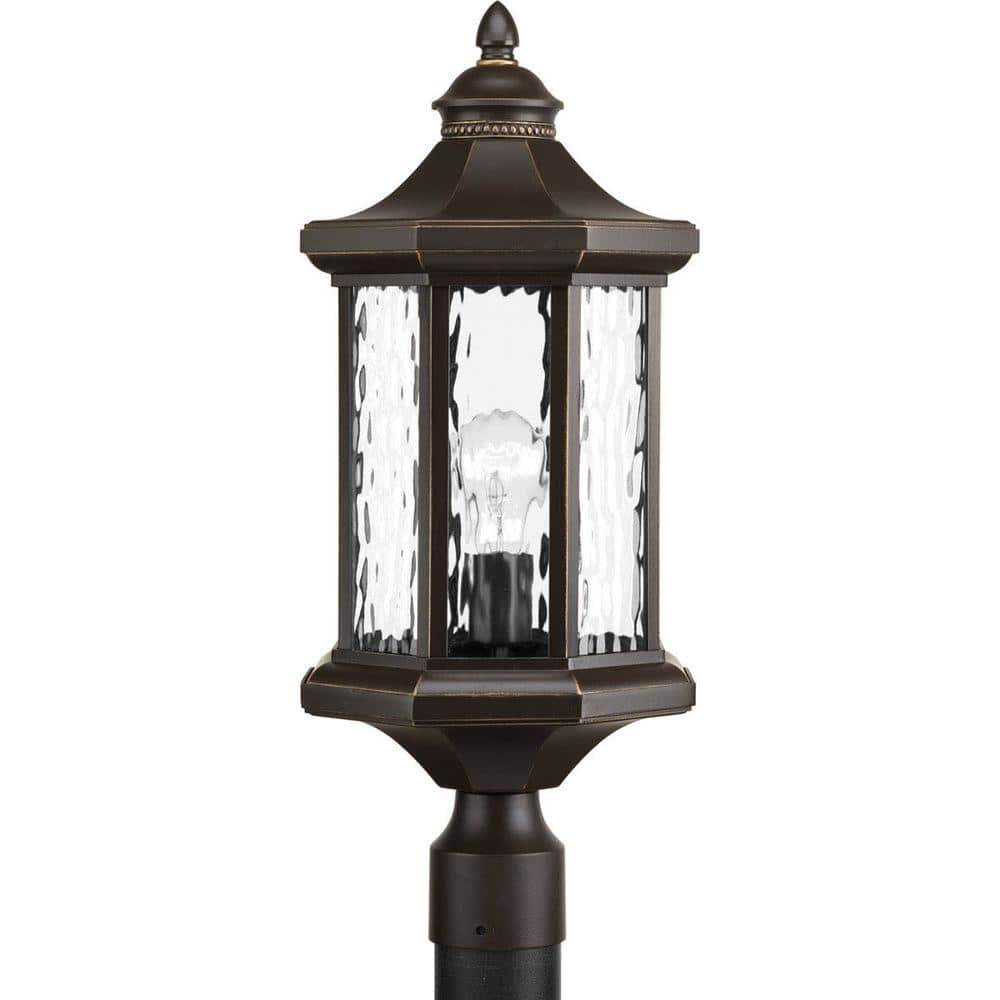 Antique Bronze 22" Hexagonal Post Lantern with Clear Water Glass