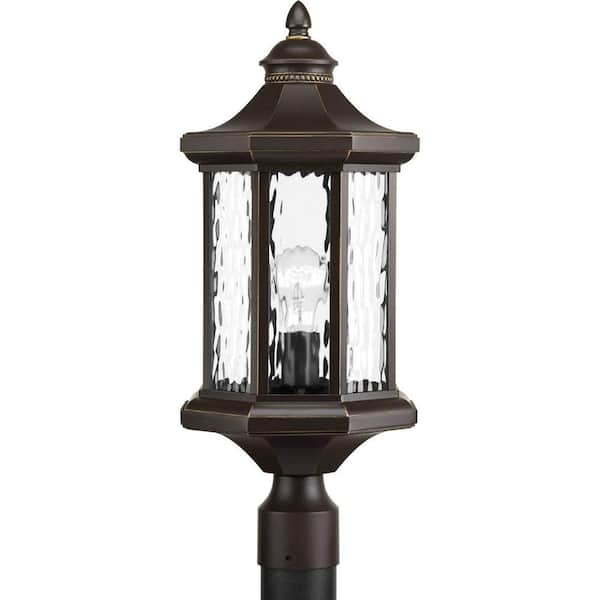 Progress Lighting Edition Collection 1-Light Antique Bronze Water Glass Traditional Outdoor Post Lantern Light