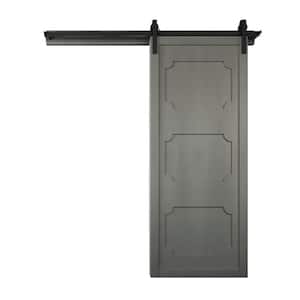 30 in. x 84 in. The Harlow III Dove Wood Sliding Barn Door with Hardware Kit in Stainless Steel