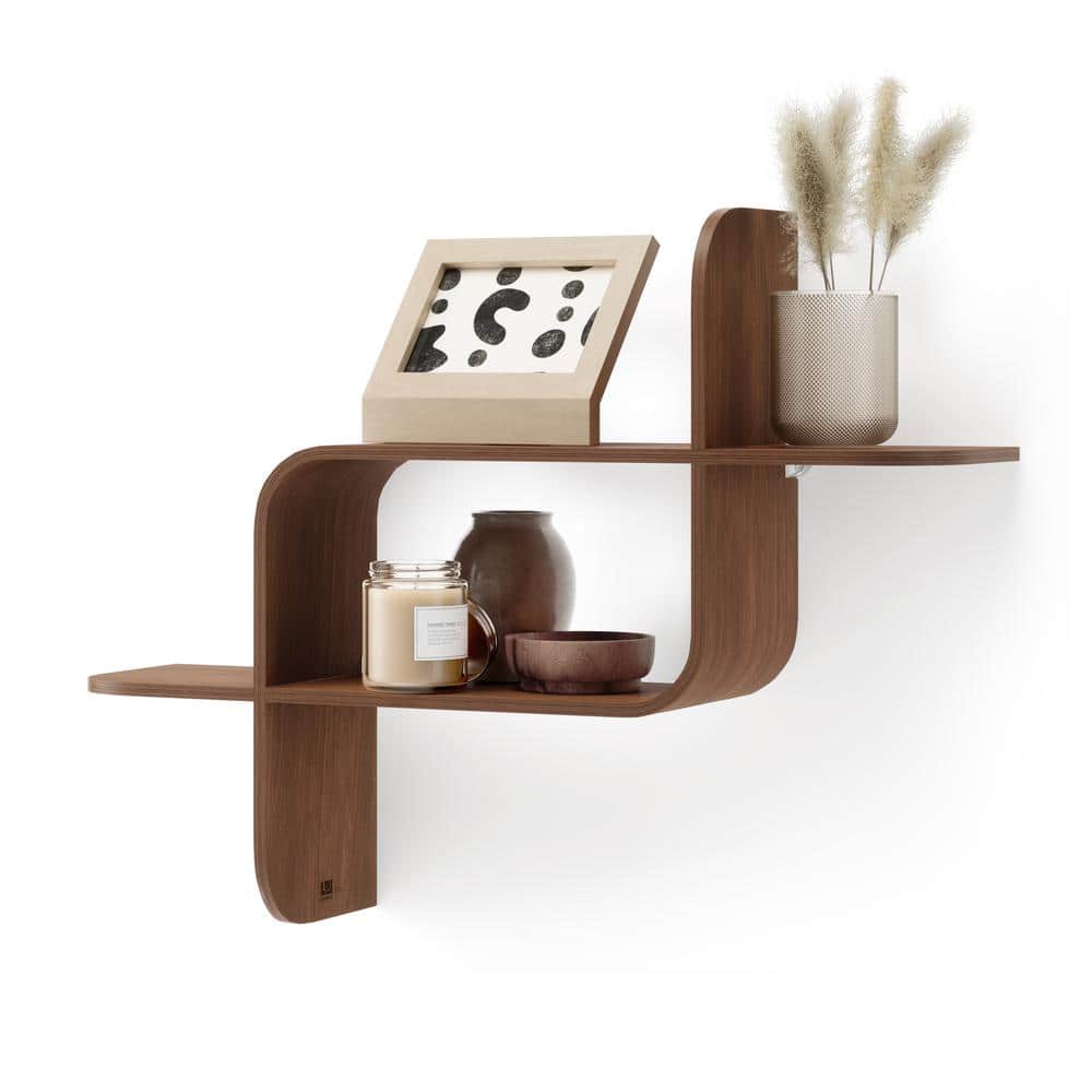 Elias Light Walnut Rubberwood Modern Wall Shelf