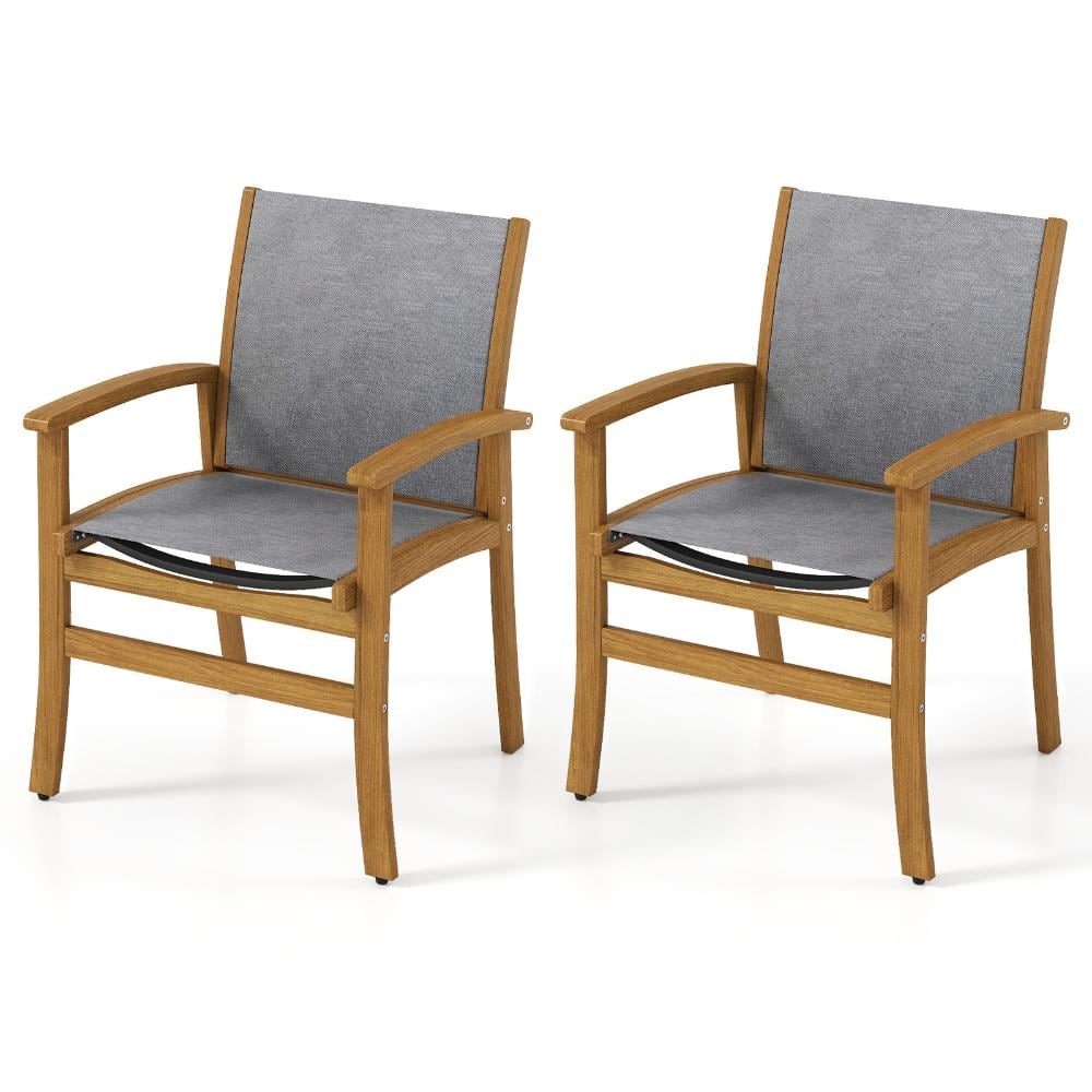 Set of 2 Acacia Wood Patio Dining Chairs with Breathable Fabric Seats, Armrests and 400 lb. Capacity price history on PriceWatchPro
