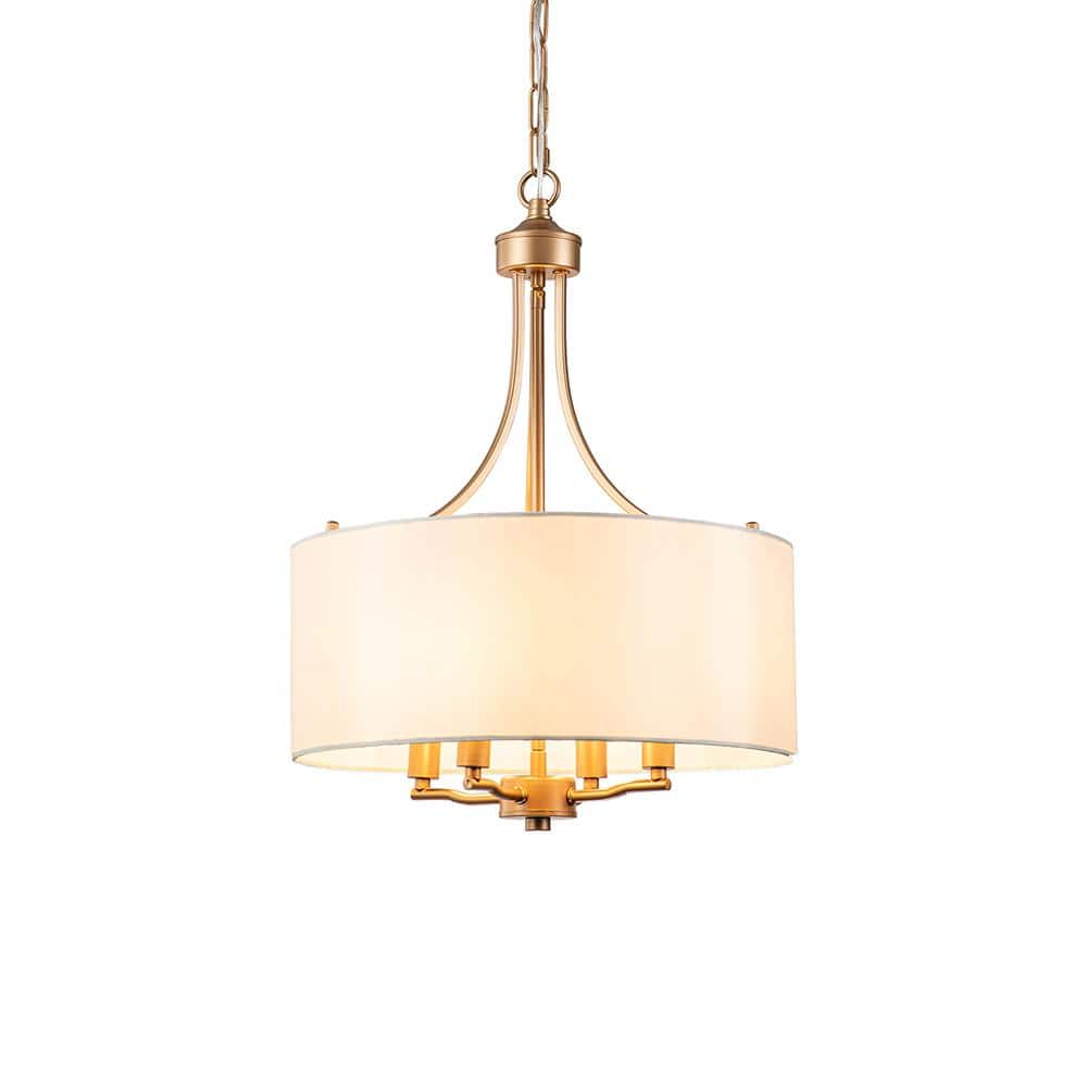 EDISLIVE Fricke 4-Light Gold Drum Chandelier with Fabric Shade ...