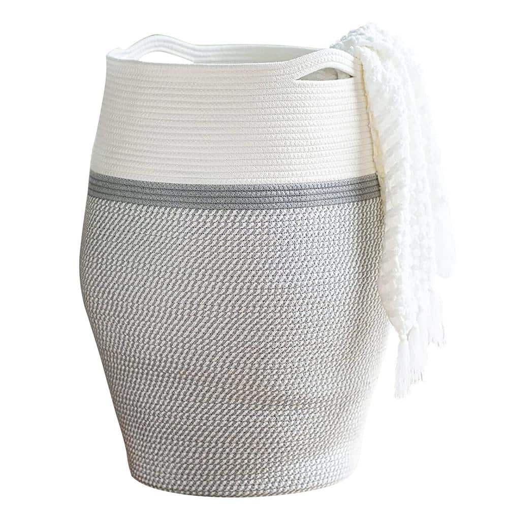 19.3 in. W x 19.3 in. D x 25.6 in. H Jute Laundry Basket Hamper Gray