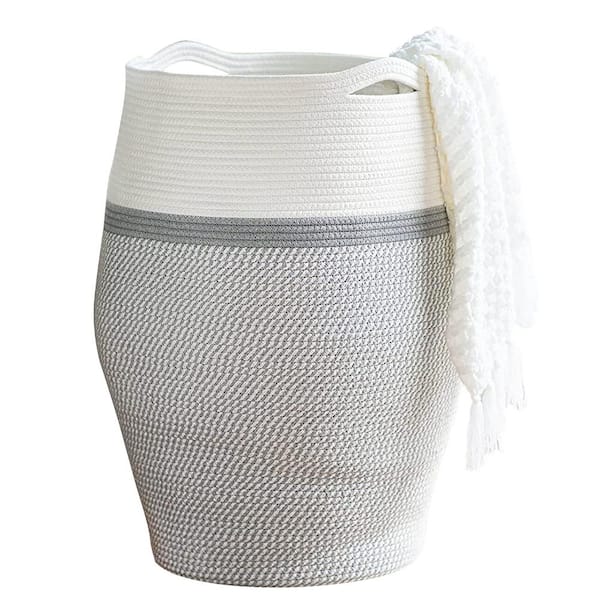 Unbranded 19.3 in. W x 19.3 in. D x 25.6 in. H Jute Laundry Basket Hamper Gray
