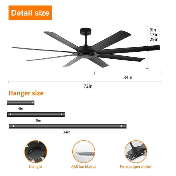 Aerolume 72 in. Indoor Matte Black Downrod Standard Modern Ceiling Fan without Light Included Remote Control