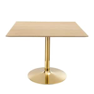 Verne 40 in. Square Dining Table Natural Wood Top with Gold Metal Base