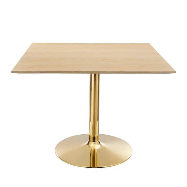 MODWAY Verne 40 in. Square Dining Table Natural Wood Top with Gold Metal Base