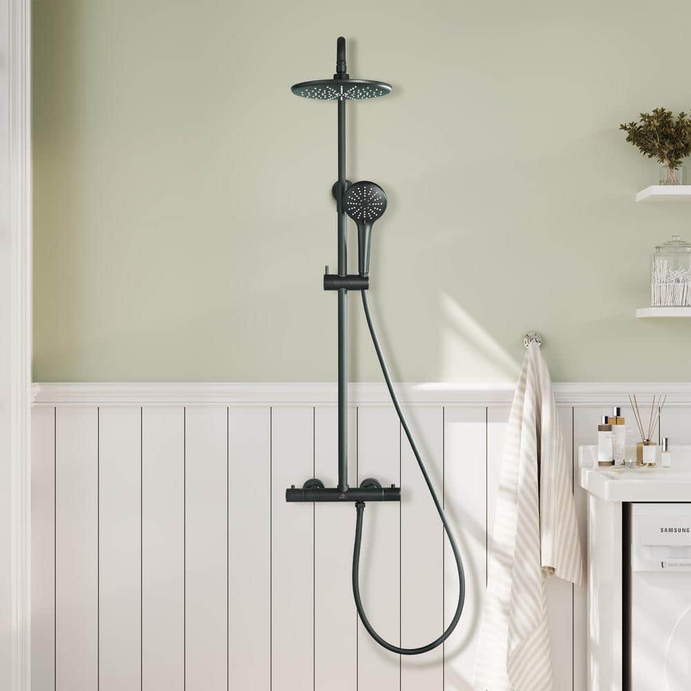 Matte Black Adjustable Height Rain Shower System with Handheld