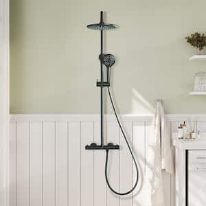 3-Spray Patterns 9 in. Thermostatic Rain Shower Faucet Wall Mount Dual Shower Heads with Spot Resist in Matte Black