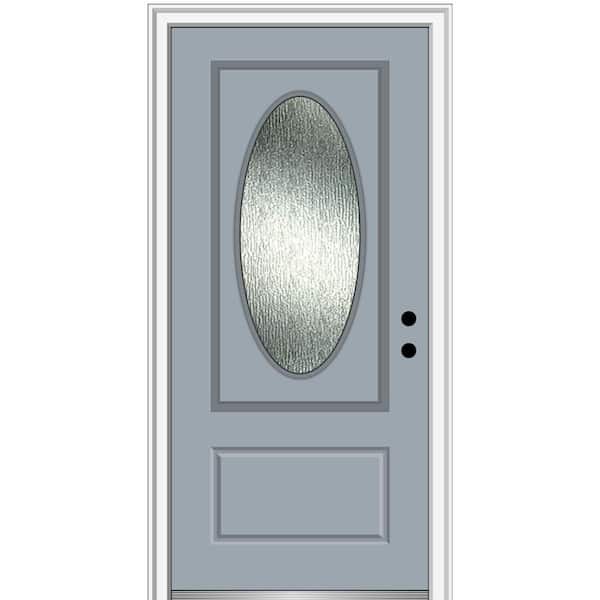 MMI Door 36 in. x 80 in. Left-Hand/Inswing Rain Glass Storm Cloud Fiberglass Prehung Front Door on 6-9/16 in. Frame