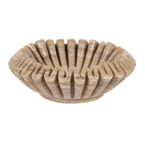 7 in. 68 fl. oz. Beige Marble Round Pleated Serving Bowl