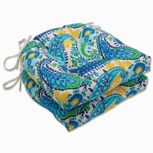 Paisley 17.5 in. x 17 in. 2-Piece Outdoor Dining Chair Cushion in Blue/Green Amalia