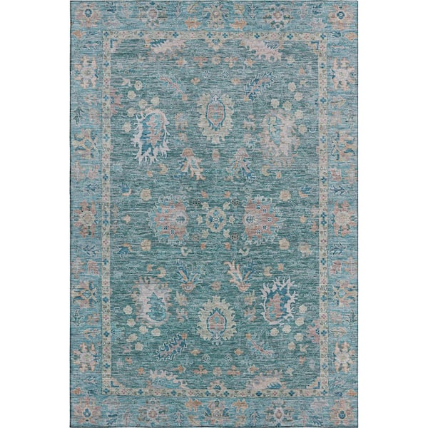 Mayfield Premium Machine Washable Abstract AMF2104 Teal 3 ft. x 4 ft. Area Rug