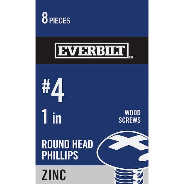 Everbilt #4 x 1 in. Zinc Plated Phillips Round Head Wood Screw (8-Pack)