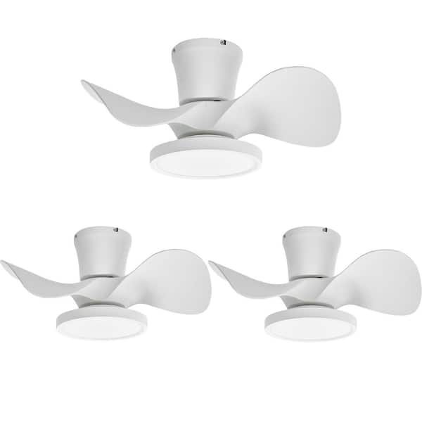 3-Pack 22 in. LED Indoor White Small Ceiling Fan with Light and Remote and Reversible DC Motor 3- Blades