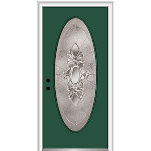 36 in. x 80 in. Heirlooms Right-Hand Inswing Oval Lite Decorative Painted Fiberglass Smooth Prehung Front Door
