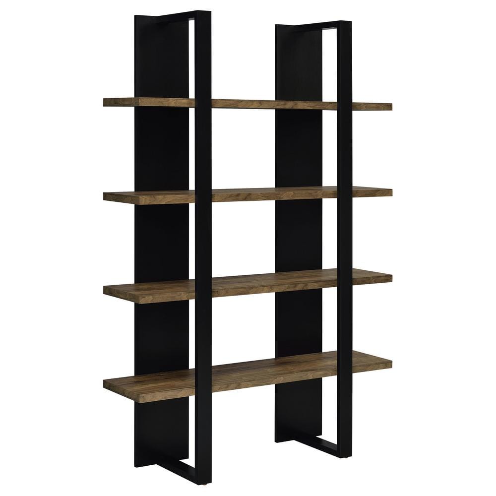 70.75 in. Black and Aged Walnut Wood 4-Shelf Modern Bookcase
