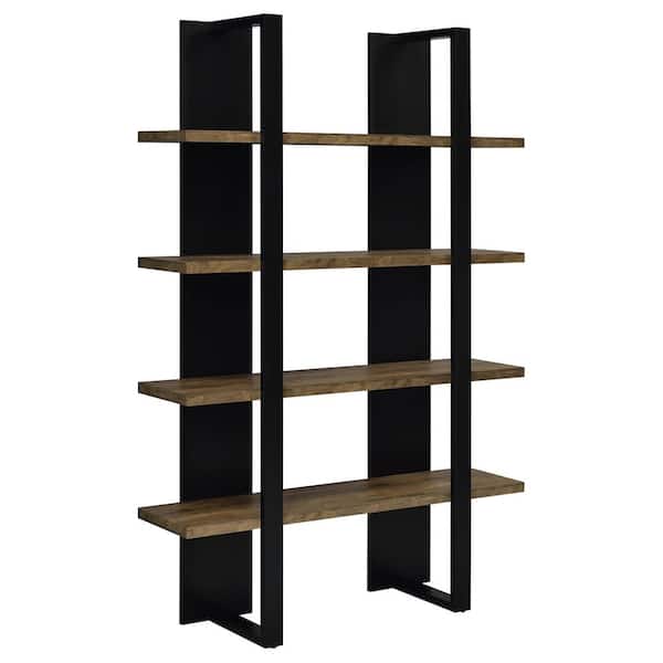 Coaster 70.75 in. Black and Aged Walnut Wood 4-Shelf Modern Bookcase