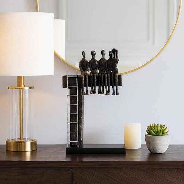 Bronze 9 in. x 15 in. Resin People on Ledge Sculpture